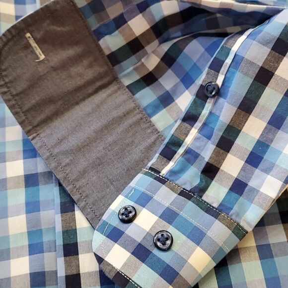 NORSTROM mens dress‎ shirt blue plaid. Trim fit size 15. Great condition. - Picture 8 of 9